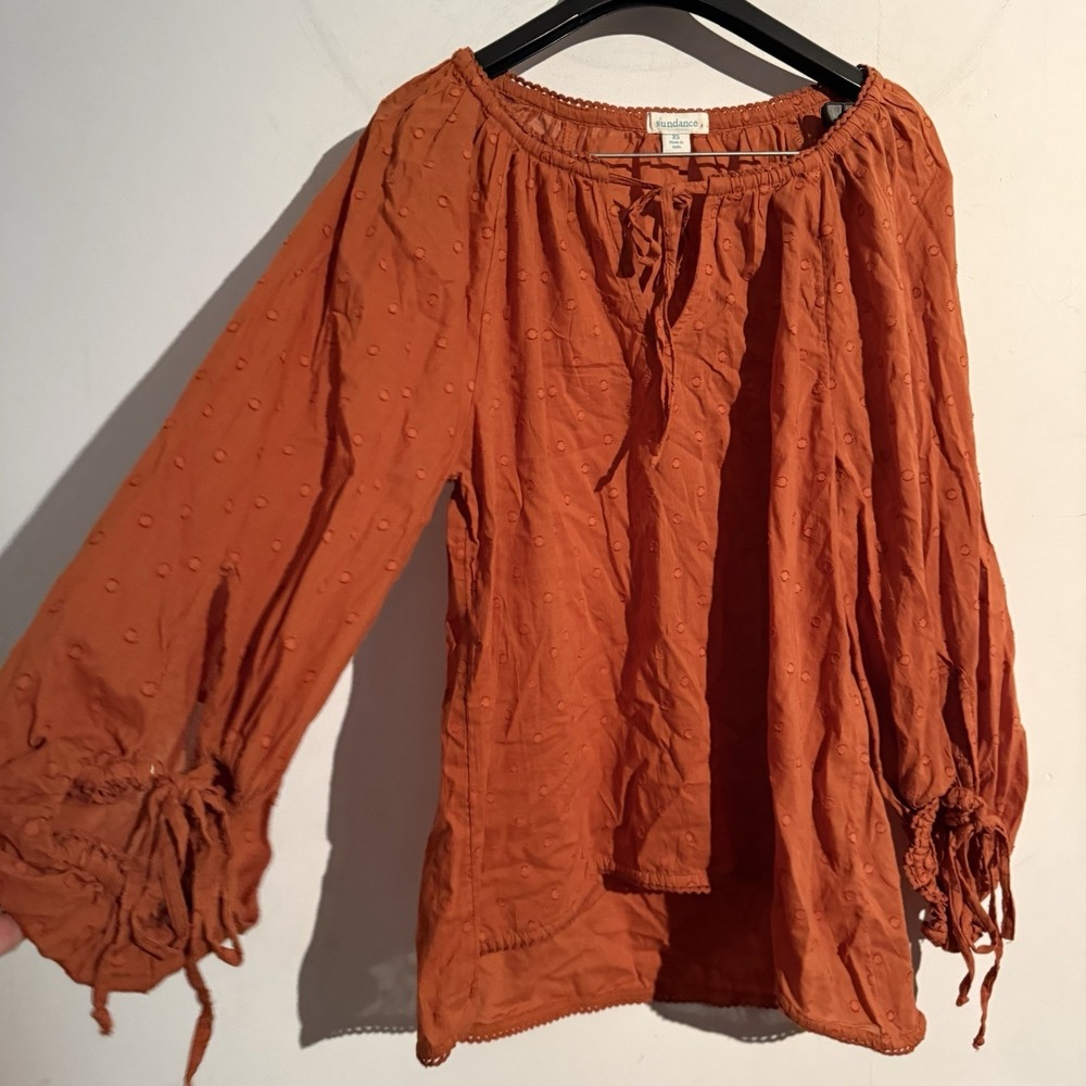 Sundance XS Dobby Knit Long Sleeve Boho Top Peasant Puff Sleeve  Rustic Cotton